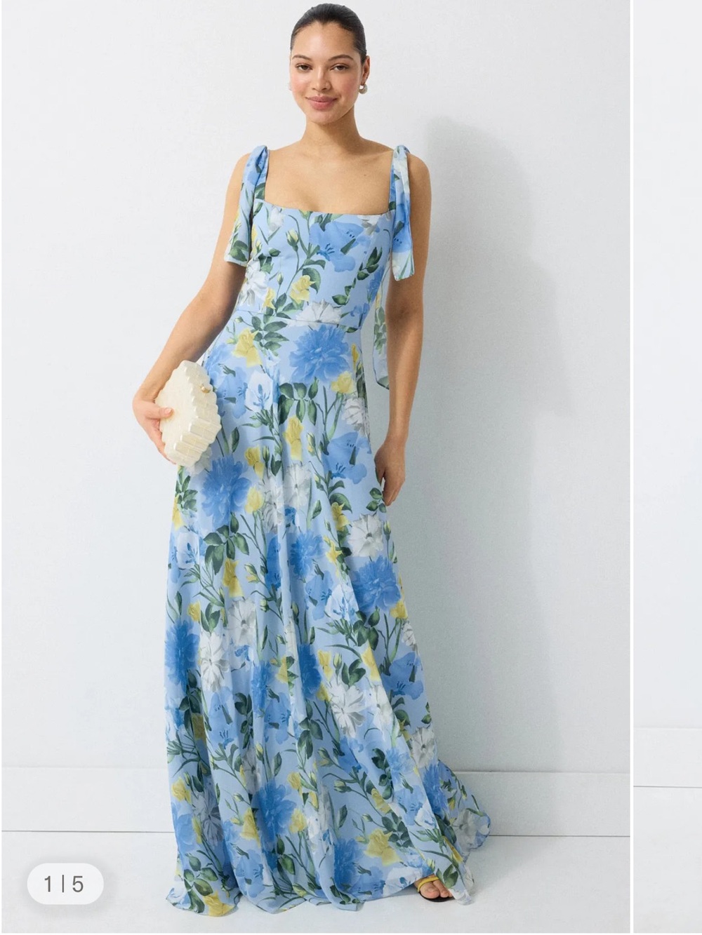 Needs REPAIRS Floral Tie-Shoulder Maxi Dress in Light Blue size 2